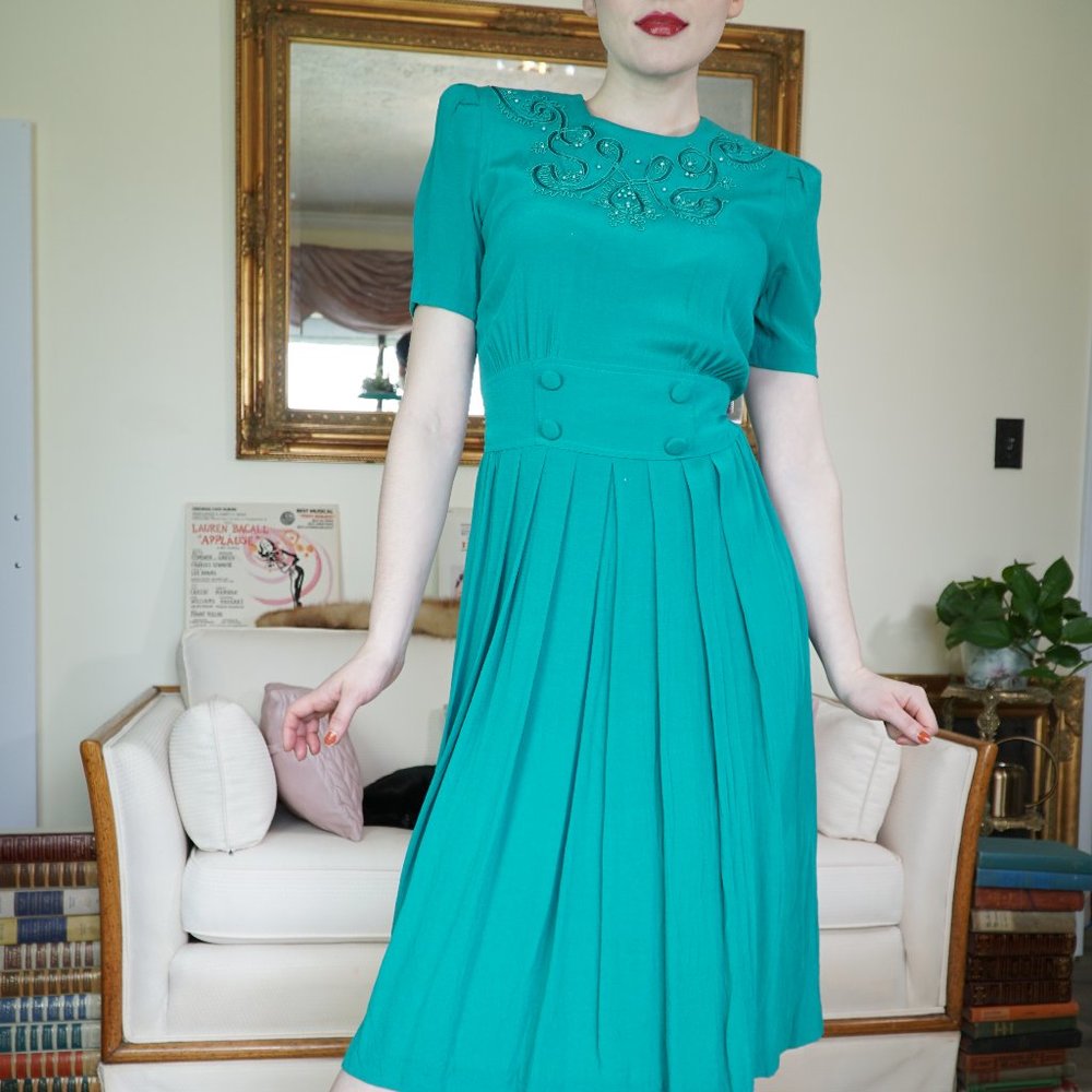 Vintage Karin Stevens 1980's 90’s Teal Dress